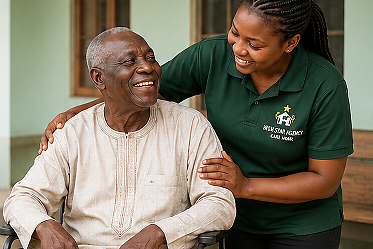 A Nigerian elderly resident receiving care and support